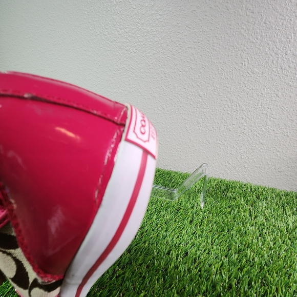 Coach Signature C Canvas Pink Patent Leather Sneakers Women’s Size 11 - Picture 2 of 12